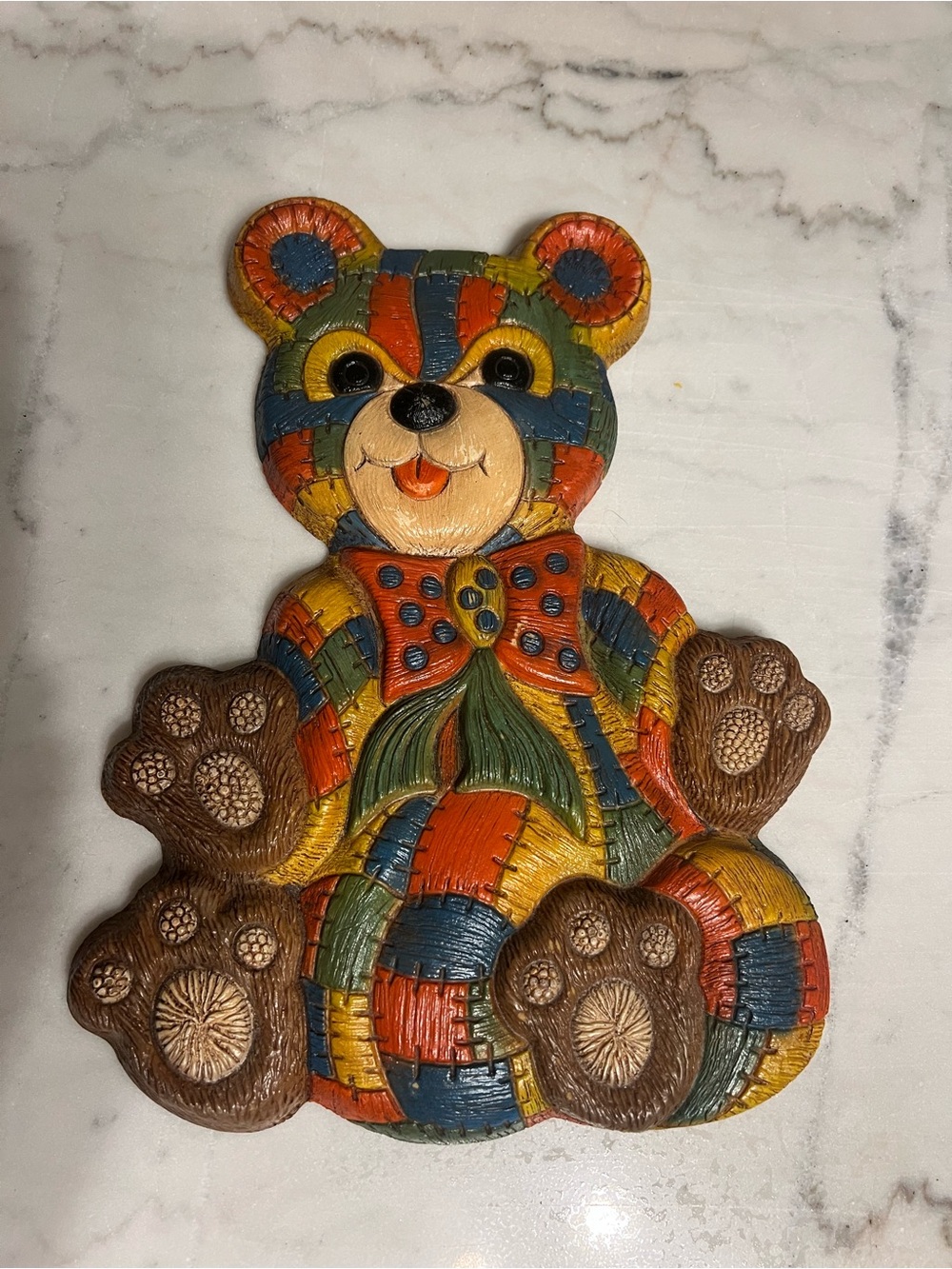 Colorful Vintage Patchwork Bear Wall Art by Foam Craft, Bear Wall Decor, 1970’s